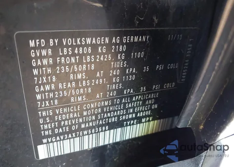 2014 Volkswagen Tiguan Se z USA, uszkodzony, nr VIN WVGAV3AX7EW563596